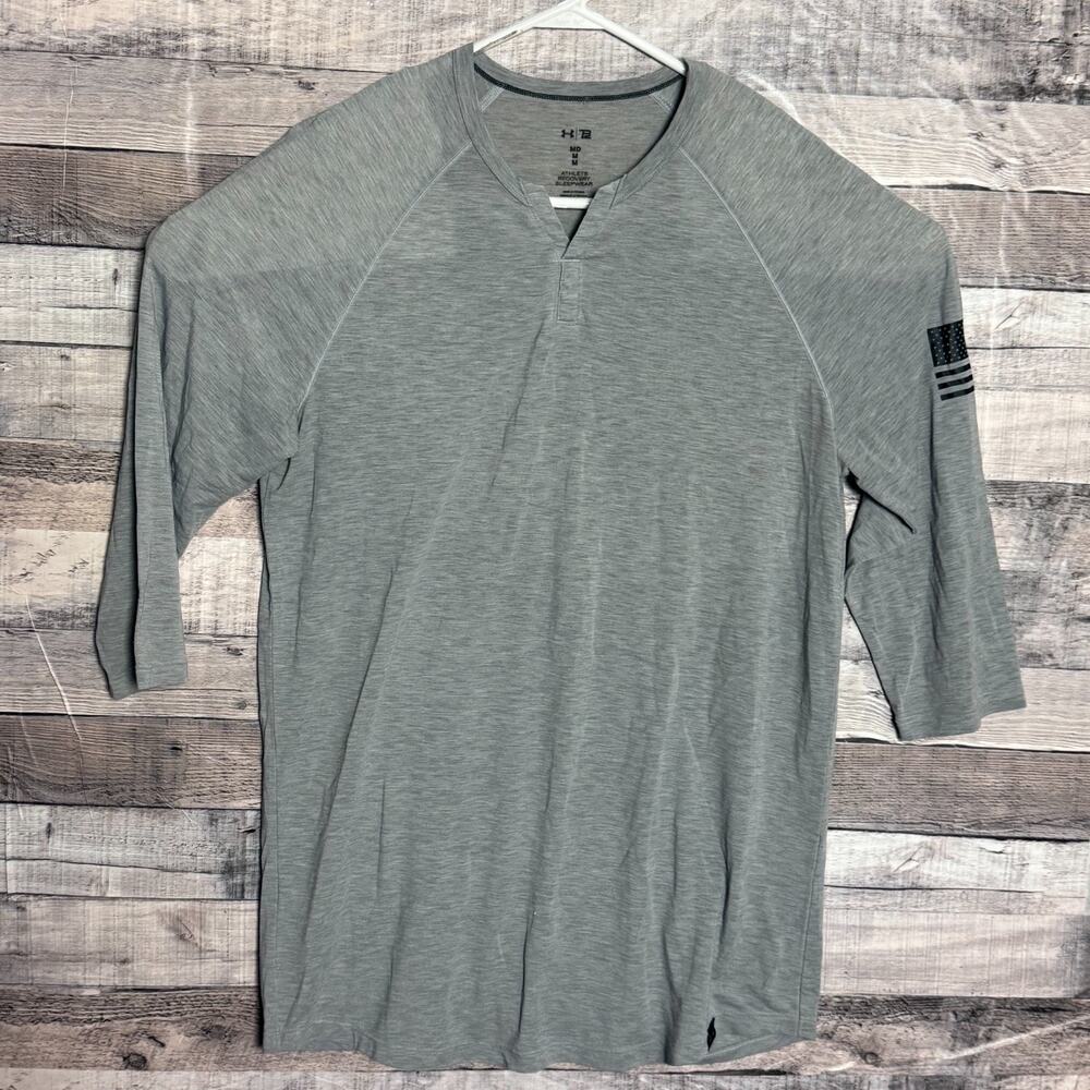 Under Armour Athlete Sleep Recovery Shirt Mens Medium Gray 3/4 Sleeve TB12